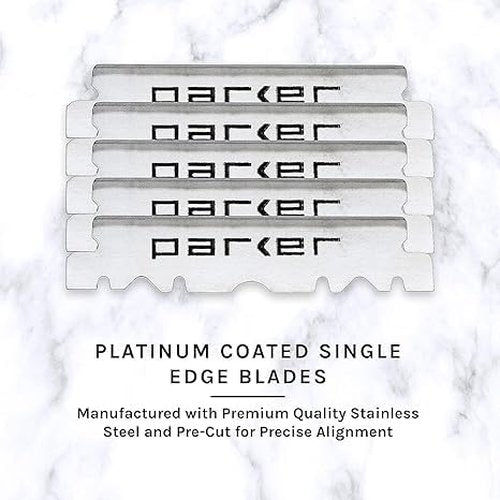 Parker SRB Straight Edge Barber Razor – Stainless Steel Blade Arm & Resin Handle – Uses Half Double Edge Razor Blades – Includes 5 Pre-Cut Blades – Professional Shaving Tool