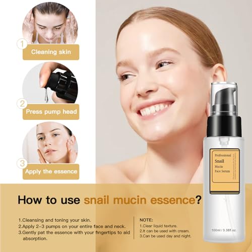 Snail Mucin Serum, Snail Secretion Filtrate, Snail Mucin Power Repairing Essence, Hydrating Serum with Snail Secretion Filtrate Sodium Hyaluronate for All Skin