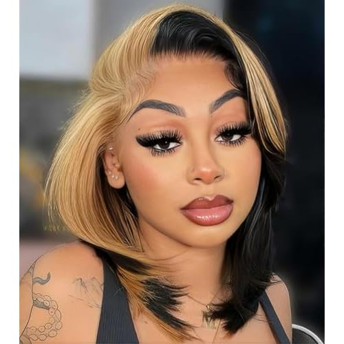 Yolissa Honey Blonde Wig Human Hair Short Blonde Wig Straight Wigs Human Hair 13x4 Lace Front Wigs Glueless Wigs Pre Plucked Pre Cut Wig For Women 14in