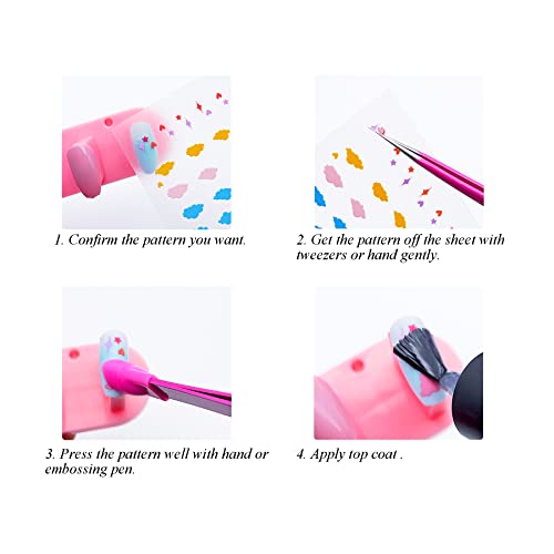 Cute Nail Stickers for Kids Including Animals Flowers Cloud Star Heart and More Self Adhesive Fingernail Decal Stickers for Little Girls Women Nail Art Decoration Fun (Pack of 9)