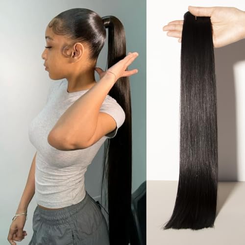 BLACKMOON Raw Human Hair Bundles, 16a Raw Indian Hair, 100% Unprocessed Virgin Straight Bundles, Triple Lifespan Than Regular Virgin Hair, 14 16 18 Inches Double Weft 100g/Bundle Natural Black
