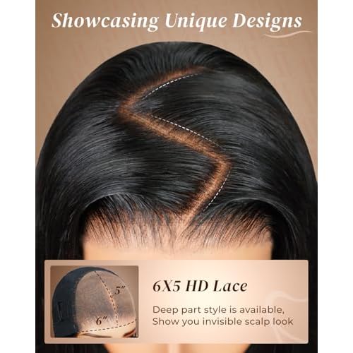 Arabella Hair 5x6 Glueless Wigs Human Hair Pre Plucked Pre Cut 230% Density Glueless Wigs 100% Human Hair 12a Pre Plucked Bleached Knots Straight Wig Human hair (18inch, 5X6 Straight Wig)