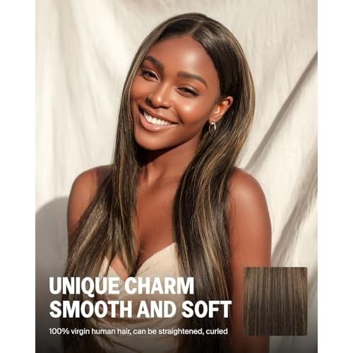 6x5 Wear and Go Glueless Wigs Human Hair Ombre Lace Front Wig Human Hair 220% Density Highlight Straight Wigs Bleached Tiny Knots FB27# 24 Inch