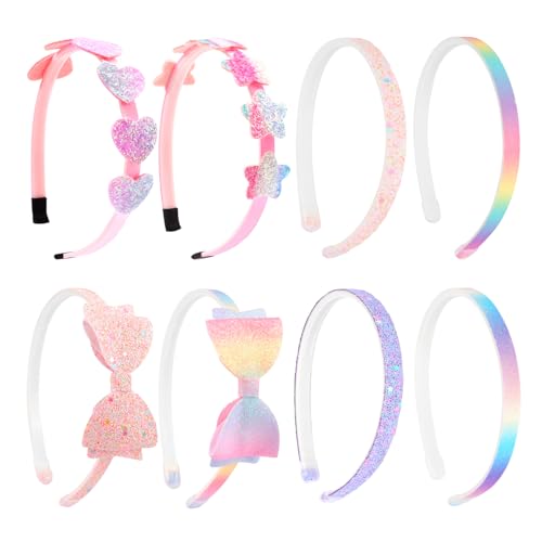 CAVETEE Headband for Girls, 8 PCS Sparkly Cute Toddler Headband Glitter Hair Bands Non Slip Bow Hair Accessories for Girls