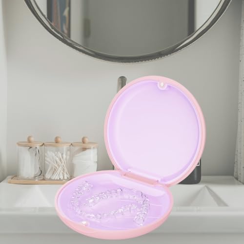 Retainer Case, Slim Aligner Cases for Invisalign, Mouthguard Case with Removal Tools& Aligners Chewies& Brush, Removable Inner Tray Silicone for Easy Cleaning (Pink)