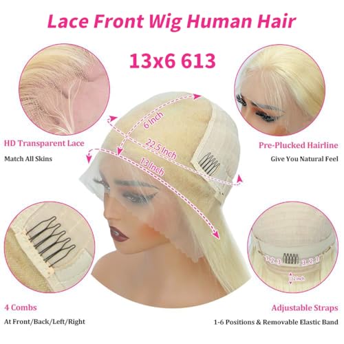 30 Inch 613 13x6 Lace Front Wig Human Hair 200 Density Blonde Wig Human Hair 613 HD Lace Frontal Wig 13x6 Blonde Straight Lace Front Wigs Human Hair Pre Plucked Glueless Wigs for Women