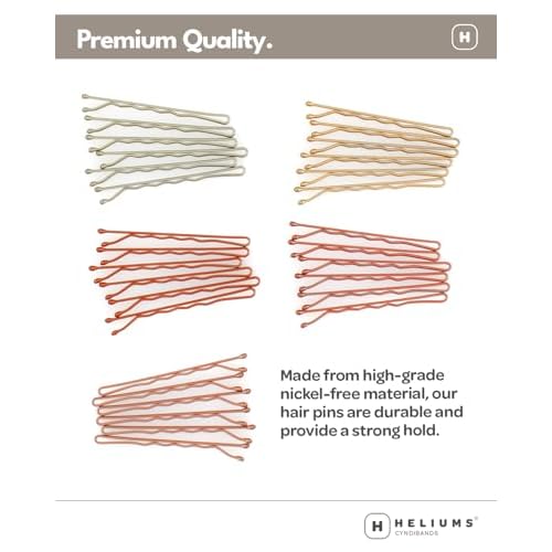 Heliums Bobby Pins - Light Ash Blonde - 2 Inch Wavy Hair Pins, Matte Metallic Color Blends with Light Ash Blonde Hair, 48 Count