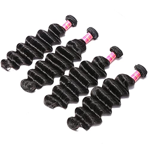Nadula Brazilian Loose Deep Wave Hair 3 Bundles Human Hair, Unprocessed Virgin Loose Deep Hair Weave Extension Natural Color (16 18 20)