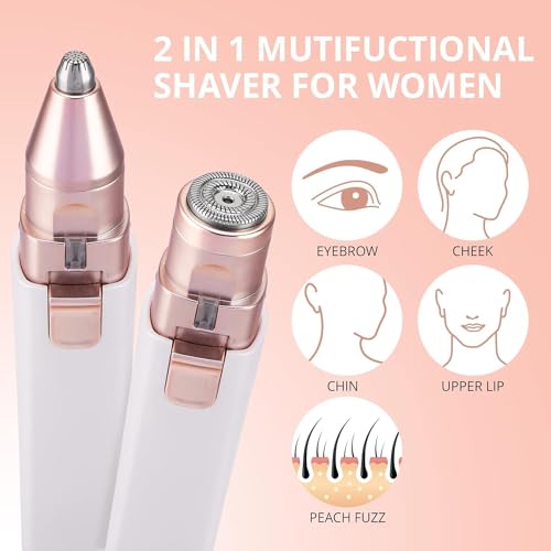 Eyebrow Facial Hair Remover for Women: Rechargeable 2 in 1 Face Shavers and Eyebrow Trimmer - Painless Electric Hair Removal Device for Face Eyebrows Lips Peach Fuzz with Light