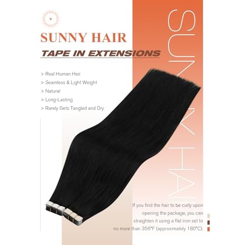Sunny Hair Tape in Hair Extensions Human Hair 24inch Hair Extensions Real Human Hair Tape in Extensions for Women Jet Black Invisible Remy Hair Natural Straight Skin Weft Double Sided Tape 40pcs 100g