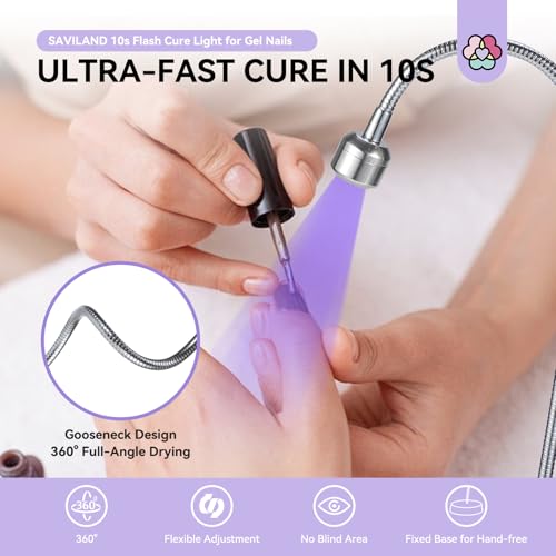 SAVILAND Gooseneck U V Lamp for Gel Nails:Touch Switch 12W U V Nail Lamp 5S Quick Drying LED Fast Curing Lamp Rechargeable Gel Lamp 3Timers Setting 360¡Æ Adjustable Home Salon Manicure Nail Dryer