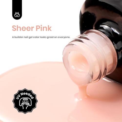 Beetles Builder Gel for Nails,0.51 oz 8 in 1 Jelly Nude Nail Thickening Strengthening Building Apex for Beginner DIY Salon at Home, Pink Builder Nail Gel, UV & LED Lamp Cured