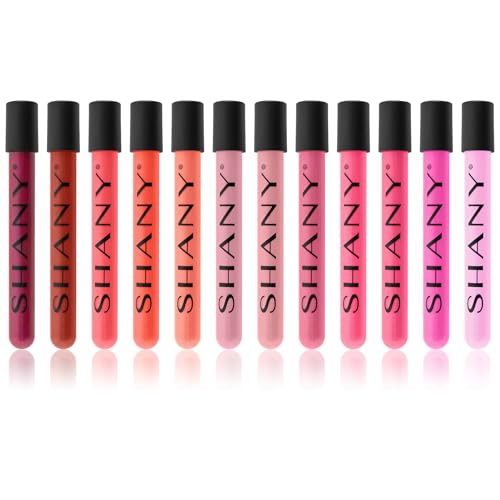 SHANY Lip Gloss Makeup Set, 12 Piece Professional Lip Color Collection with Shimmer and Pearl Finishes, Enriched with Aloe Vera and Vitamin E, Long Lasting Glossy and Moisturizing Lip Luminizer - Gift
