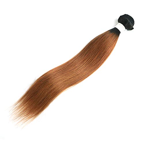 Straight Human Hair Bundles with Frontal Ombre Brown T1B/30 Color Lace Frontal Closure With Bundles (16 18 20+12 Frontal,242g) Remy 100% Human Hair Weave With Frontal for Black Women