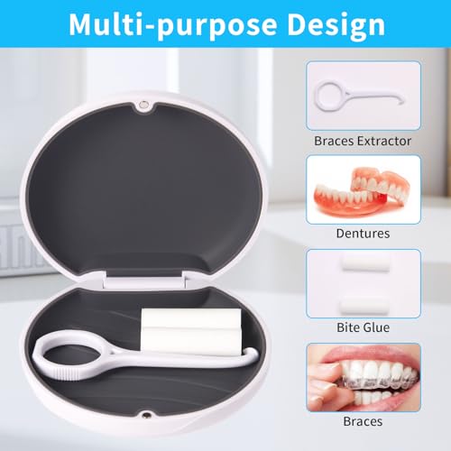 Aligner Case, Slim Retainer Box for Travel, Retainer Case Compatible with Invisalign Aligners, Brace Storage Box with Aligner Removal Tool and Chew,Purple