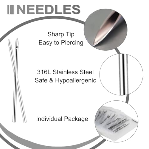 Yugui Belly Button Piercing Kit - Body Piercing Kit with Navel Rings Piercing Pliers Disposable 12G 14G Stainless Steel Piercing Needles Tools for DIY Piercing Self Belly Piercing Kit, Silver/Gold