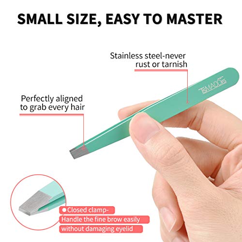 TsMADDTs 6 PCS Tweezers Set for Women, Eyebrow Tweezers with Curved Scissor for Ingrown Hair, Hair Plucking Daily Beauty Tools with Leather Travel Case
