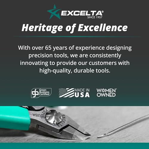 Excelta Precision Carbon Steel Tweezers, 70¡Æ Angulated Round Tip, Ideal for Soft Wire Cutting & Detailed Work, Epoxy Coating & Flame-Hardened Blades, 4.5" Length, Professional