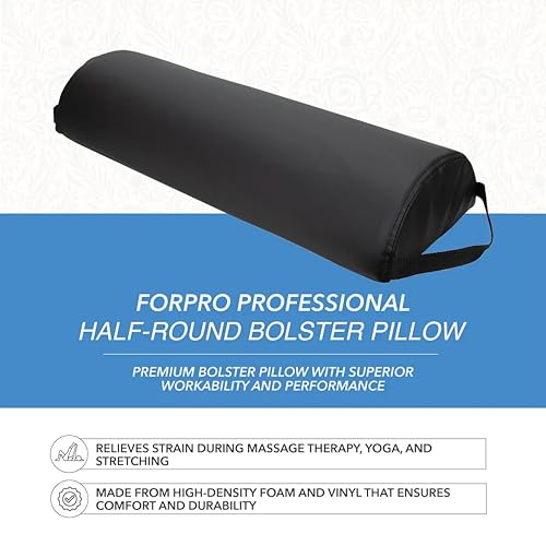 ForPro Premium Jumbo Half-Round Bolster Pillow for Massage and Yoga, Oil and Stain-Resistant, 9¡±W x 4.5" H x 26¡±L, Black