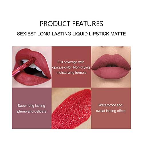 6Pcs Matte Liquid Lipstick Makeup Set, Matte liquid Long-Lasting Wear Non-Stick Cup Not Fade Waterproof Lip Gloss (Set A)