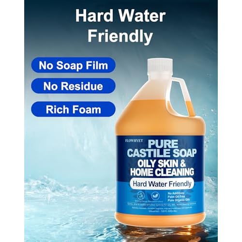 1 Gallon Pure Castile Soap Liquid, Organic Hand Soap Refill, Natural For Hand, Body Wash, Dishes, Home Cleaning Oily Skin, Fragrance Free Vegan Hard Water Friendly - Unscented 1 Gallon