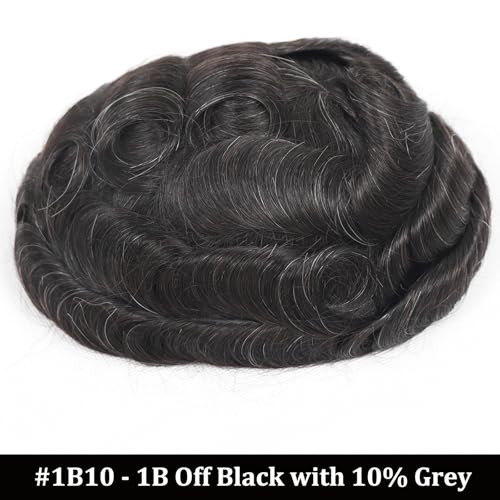 blazingfire Toupee Hair System for Men Human Hair Natural Hairline French Lace Front Mens Toupee Hairpieces Fine Mono Hair Prosthesis Replacement Male Toupee 8x10 Inch Off Black 1B with 10% Grey