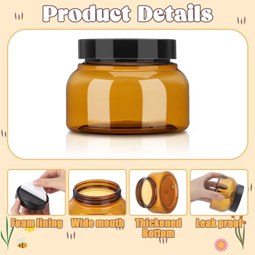32 Pack 8 oz Plastic Sugar Scrub Containers with Lids, Body Butter Jars Amber Empty Refillable Round Cosmetic Containers for Creams,Lotions,Candy,Bath Salt,Gel