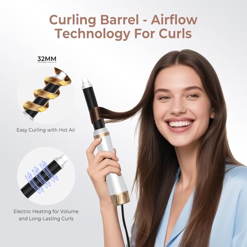 5 in 1 Hair Dryer Brush Set, Blow Dryer Brush with Air Style Wrap Hair Styler, Negative Ionic Magic Style Set, Detachable Air Curler for Volumizer,Straightener,Drying