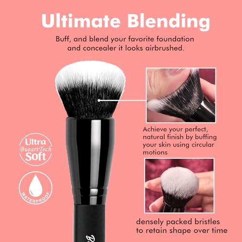 Bueart Design Ultimate Blending Foundation Brush with Large Flat Top Contouring Brush Perfect for using with pressed or loose bronzer powder, liquids, and creams,M10