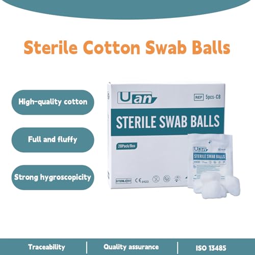 Cotton Sterile Wound Care Swabs - Individually Packaged, Sterilized (Cotton Balls (S) (5pcs/Pack)), 2 Box