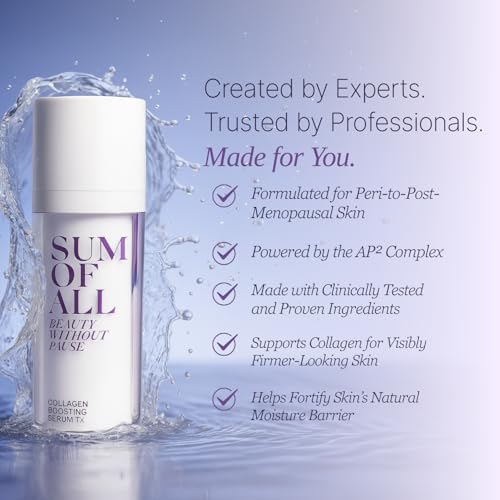 SUM OF ALL Collagen Boosting Serum Tx for Face with Vegan Peptides, Hydrating, Skin Tightening and Firming, Fragrance-Free, Menopause Skincare for Women, 1.0 fl oz