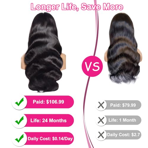200% Density 13x6 Body Wave Wig, 100% Human Hair, [2-year life], 30 Inch Skinlike HD Lace Front Wigs Human Hair Pre Plucked for Women with Baby Hair, Free Part