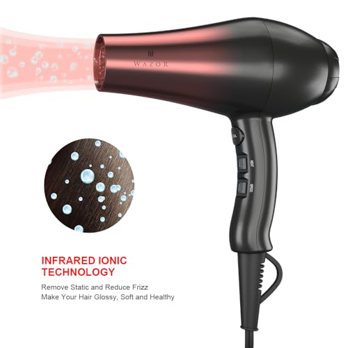 1875W Professional Hair Dryer, Salon Lightweight Ionic Blow Dryer, 2 Speed and 3 Heat Settings, Powerful Ceramic Fast Dryer with Diffuser, Concentrator and Comb (Black)