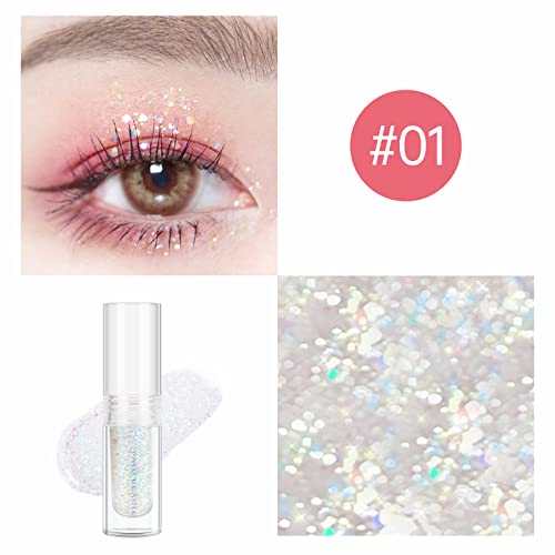 Liquid Glitter Eyeshadow, Pigmented, Long Lasting, Quick Drying, Easy to Apply, Loose Glitter Glue for Eye Crystals Makeup (Transparent Flashing Colorful Sequins 01)