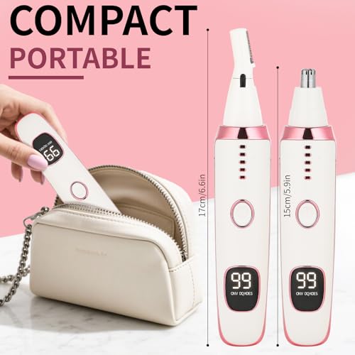 LED Display Ear and Nose Hair Trimmer Clipper for Women Men,2025 Rechargeable 2 in 1 Painless Eyebrow & Facial Hair Trimmer with Powerful Motor and Dual-Edge Blades Easy Cleansing (White)