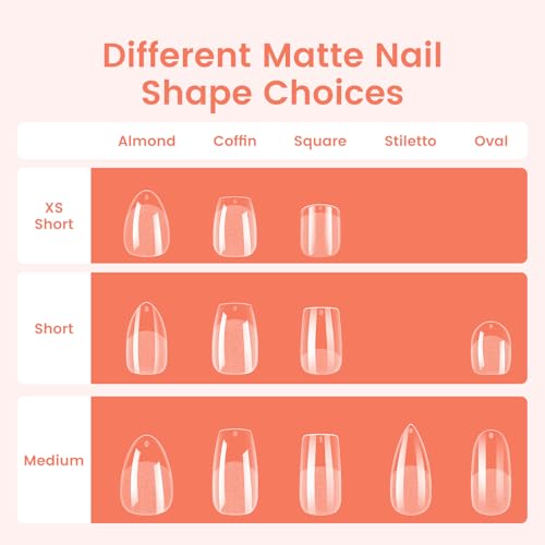 Quaferen Almond Nail Tips Short: 504pcs Pre-shape Acrylic Fake Nails Tips Almond Shape - 12 Sizes Soft Gel Full Cover Clear Gelly Press on False Tip for Nail Extension Salon Home