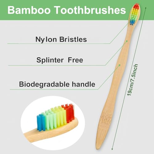 40 Pieces Bamboo Toothbrushes Charcoal Toothbrush Bamboo Toothbrushes with BPA-Free Nylon Bristles(Multi-Color)