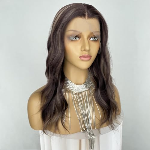 Auburn Brown Wigs Highlight Ash Blonde 13x4 Lace Front Wig Body Wave 4/27 Piano Color 18Inch Synthetic Fiber Pre Plucked Hairline for Women