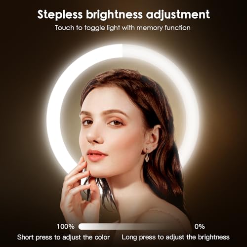 Wall Mounted Lighted Makeup Mirror, 8" Rechargeable Double-Sided Light up Magnifying Mirror 1x/10x, 3 Colors Led Vanity Mirror with Lights, Touch Dimmable 360¡Æ Rotation Foldable