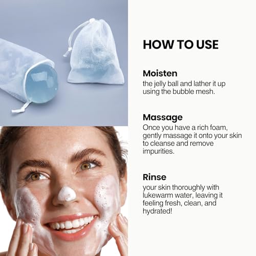 Naisture Be Bare Jelly Ball Cleanser, Daily Face Wash Korean Skin Care Cleanser Ball for Dry Skin with Allantoin for Protection, AHA &BHA for Exfoliation and Hydration- Peachy Pink (1.41oz)