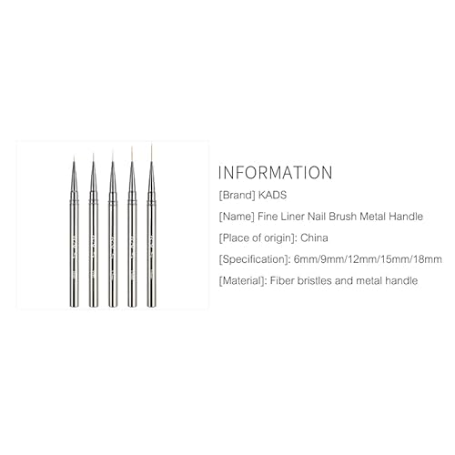 KADS Fine Liner Nail Brush Metal Handle Nail Painting Design Brush Drawing Pen 6mm 9mm 12mm 15mm 18mm (15mm)