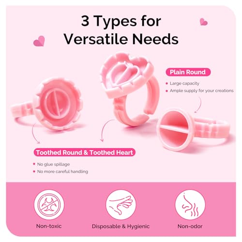 MelodySusie Glue Rings, 3 Shapes with 300PCS for Eyelash Extensions or Nail Art, Disposable Plastic Holders for Adhesive, Pigment or Gel Nail Polish, for Home DIY and Salon Tools