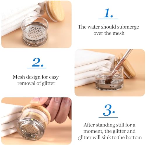 Nail Art Brushes Washing Cup, Nail Glitter Removal Cup, Monomer Holder, Nail Art Acrylic Liquid Powder Removal Cup, Nail Brush Cleaner Dappen Dish with Lid, Easy Cleaning Portable Mesh Layered