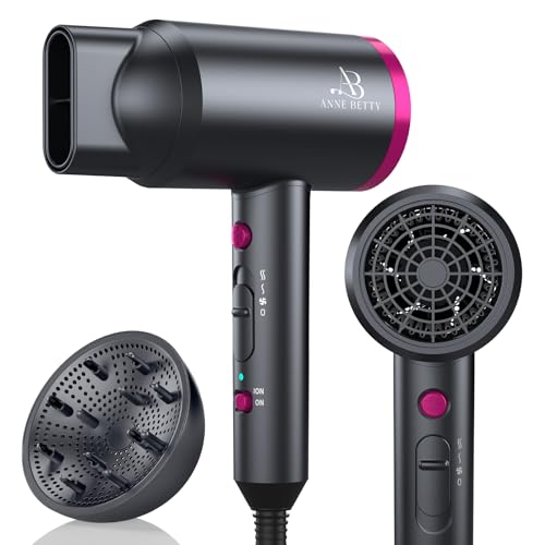 Hair Dryer with Diffuser for Curly Hair, 1800W Ionic Blow Dryer for Women & Men, Fast-Drying, Lightweight, Low Noise, Hair Care Styling Tool for Home, Travel