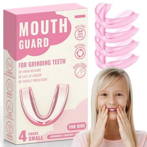 4 Pack Pink Kids Mouth Guard for Teeth Grinding,Comfortable Night Guard,Moldable Child Bite Guard for Clenching Teeth, Mouthguard for Kids