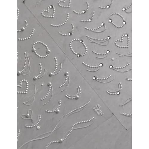 Rhinestones Pearls Nail Stickers 5D Embossed ? Premium Salon-Quality Nail Charm Accessories, Easy Application & Self-Adhesive Pearl Chains for DIY Manicure, Nail Art, Press on, Home or Salon Use