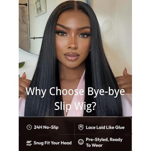 Nadula Bye Bye Knots No Slip Yaki Straight Glueless Drawstring Wig Human Hair with Flexible Mesh Cap Fits All Head, Pre Cut 7x5 Bye-Bye Slip HD Lace Front Pre Everything Light Yaki Straight Wig 16inch
