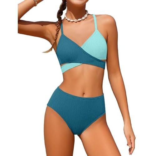 Girls Swimsuits Bikini Set,Two Piece Swimsuit Criss Cross Bathing Suit Girls' Swimwear