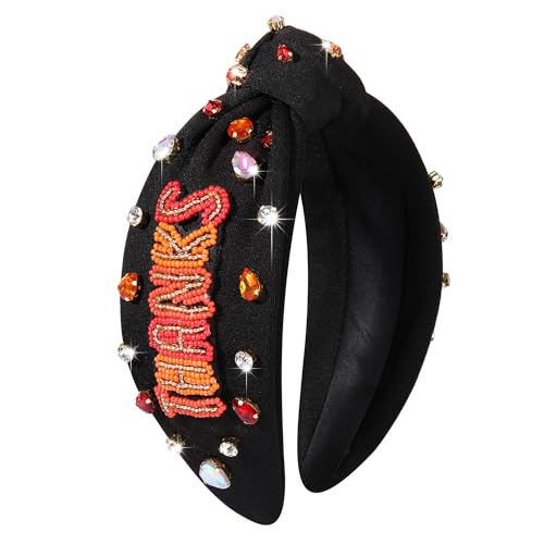 Thanksgiving Headband Accessories - Fall THANKS Knotted Pearl Rhinestone Wide Hair Accessories
