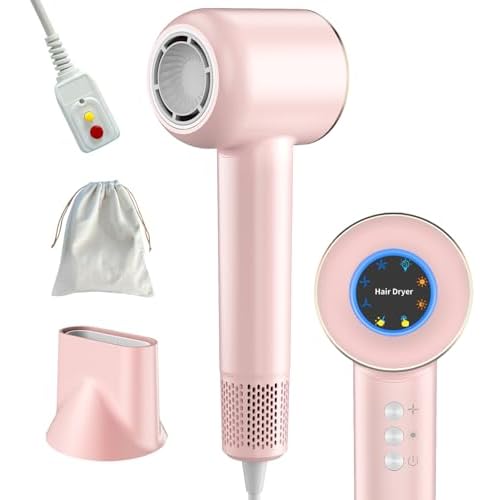 Hair Dryer, 110000 RPM Intelligent High-Speed Blow Dryer - 200 Millions Negative Ionic, Double-Layer Heating Wire for Fast Drying, Low Noise Thermo-Control Hair Dryer with Magnetic Nozzle (Pink)
